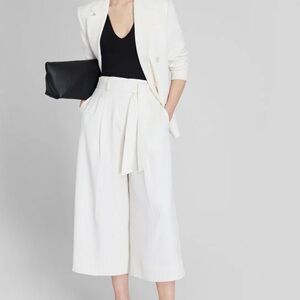 Club Monaco Crop Crepe Off White Cream belted trouser pants - OBO
